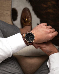 Chrono S 40mm Brown Croc Italian Leather Strap Black Watch Face Rose Gold Case Clasp Rose Gold Accents