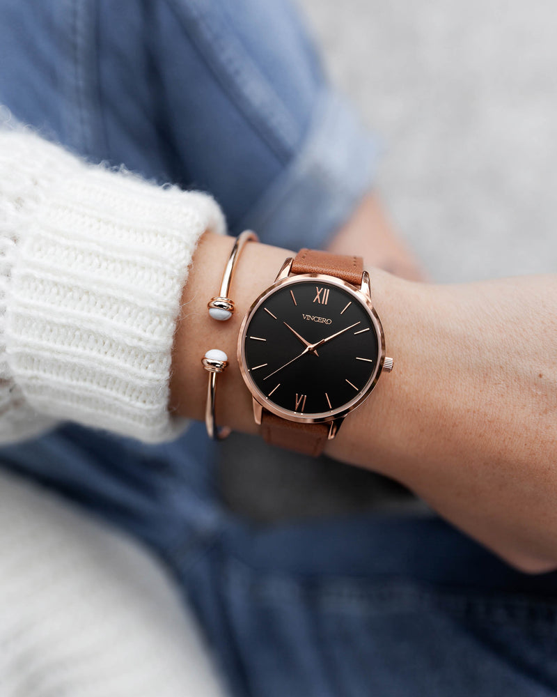 Women's Luxury Rose Gold Cuff Bracelet with Flexible Open Cuff and White Carrara Marble Accents