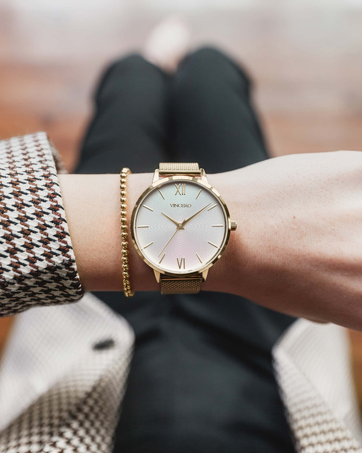 Eros Gold 316L Stainless Steel Mesh Strap Satin Watch Face Gold Case Clasp Gold Accents