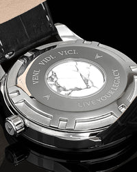 Kairos Italian Marble and 316L Stainless Steel Caseback with Veni Vidi Vici Live Your Legacy Engraving