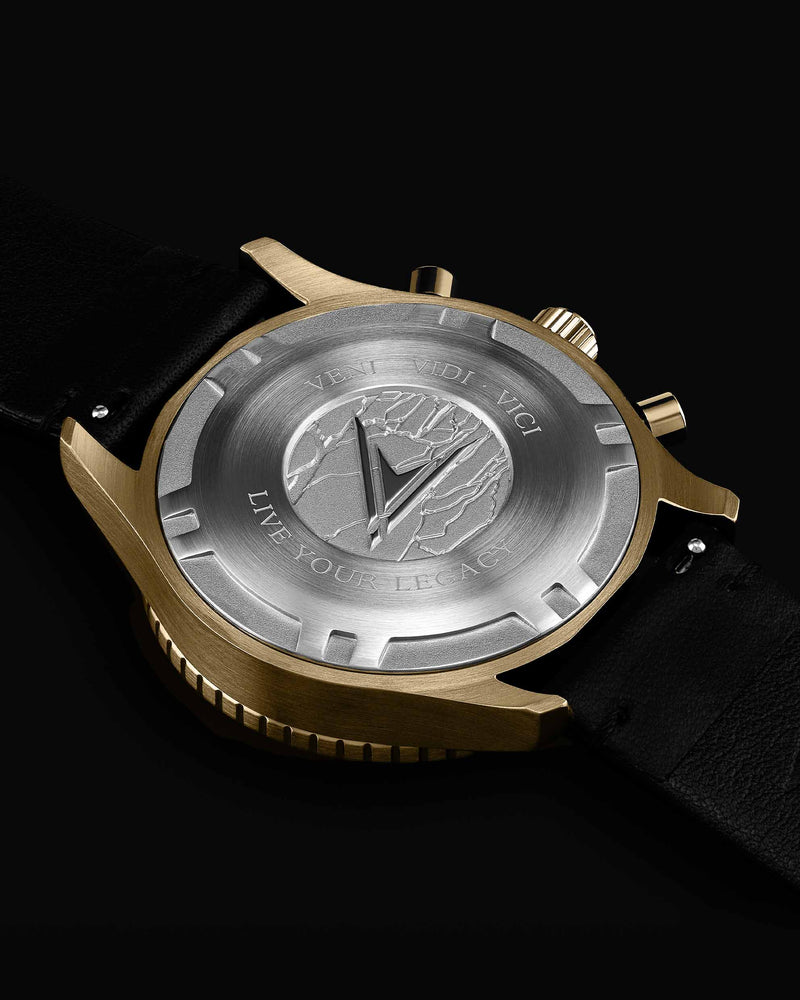 Outrider Italian Marble and 316L Stainless Steel Caseback with Veni Vidi Vici Live Your Legacy Engraving