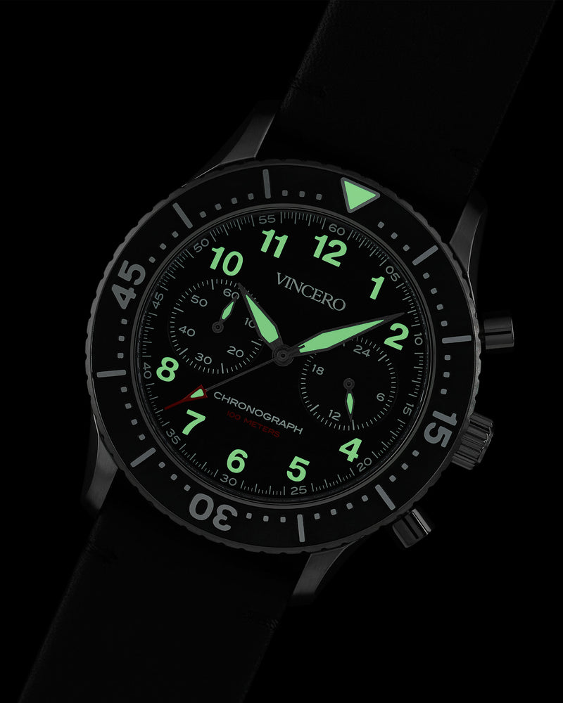 Vincero Outrider Black with Swiss Luminous Hands & Indices