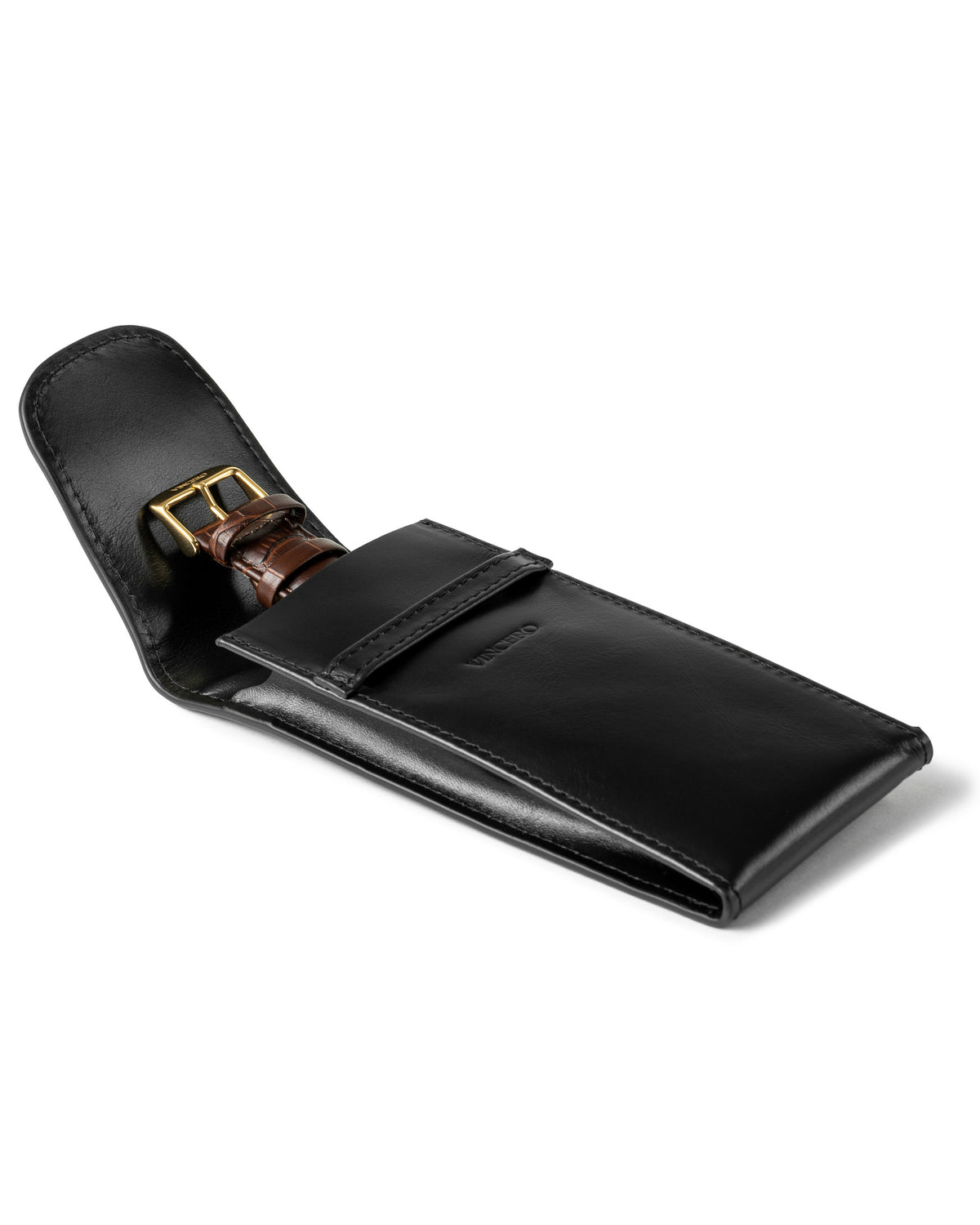 Vincero Mocha Top Grain Italian Leather Suede Interior Single Watch Travel Case